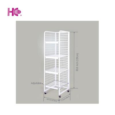 China White Metal Portable Newspaper Display Rack with Wheels for sale