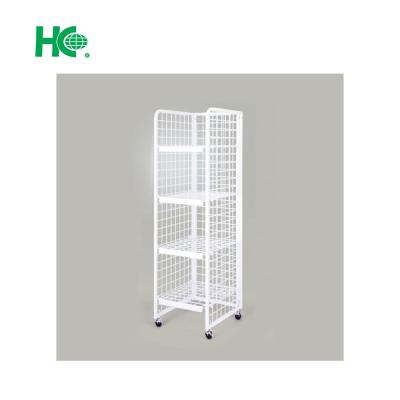 China Floor Standing Metal Display Stand Adjustable Floor Newspaper Rack With Casters for sale