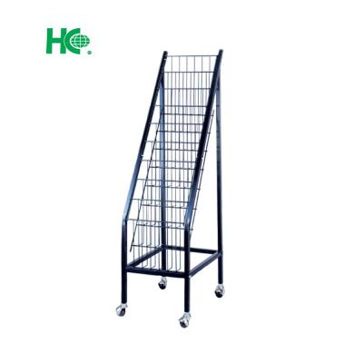 China Floor Standing Metal Magazine Rack Rack With Wheels HC-306 for sale