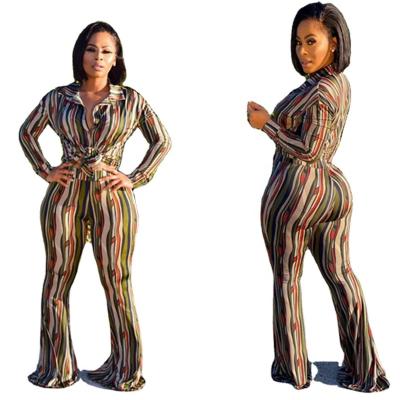 China Anti-pilling D2208 best selling European and American fashion women's casual shirt printed flare pants two-piece set for sale