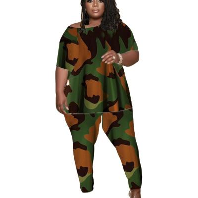 China D2229 QUICK DRY plus size women's slim printed two piece pajamas set for sale