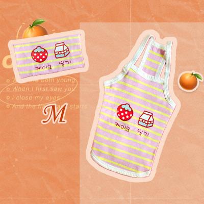 China 2022 Viable Cute Pink Striped Pet Clothes New Puppy Cotton Pet Vest Soft Breathable Spring Summer Cute Striped Cat Clothes for sale