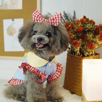 China Viable Wholesale With Cute Bow Plaid Pet Skirt Costume Spring Pet Clothes Cat Skirt for sale