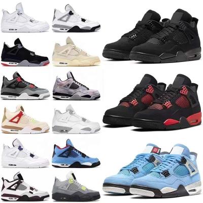 China Active Sports Zapatillas Jordan 4 Black Cat X Red White High Running Fitness Sneakers Low Mid Basketball Shoes Retro Style Walking Shoes for sale