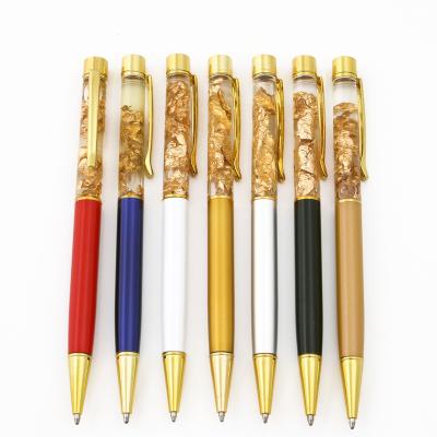 China Pen Custom Logo Promotional Gold Foil Flakes Metal Ball Liquid Gold Floating Pen for sale