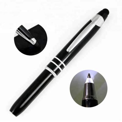 China Promotional pen 3 in 1 multi-functional metal led sample without pen high light sensitive stylus ball pen for sale