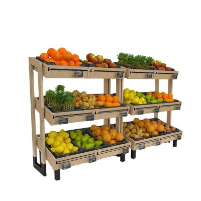 China Supermarket Single Sided Wooden Rack Fruit Vegetable Display Stand for sale