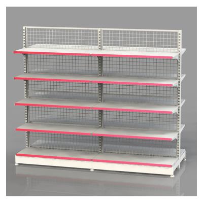 China Super Market Double Sided Gondola Stand With Wire Mesh Back for sale