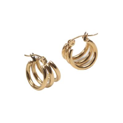 China AMYAOO Factory OEM ODM Unique Romantic Fashion 3 Tube Hoop Earring Stainless Steel Women Jewelry Gold Layered Hugging Earrings for sale