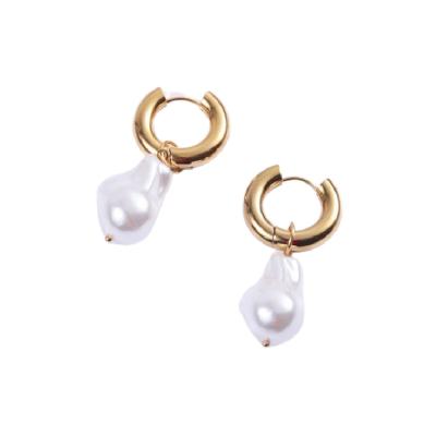 China AMYAOO Factory OEM Romantic Vintage ODM Irregular Gold Plated Baroque Stainless Steel Pearl Drop Earrings For Women Jewelry for sale