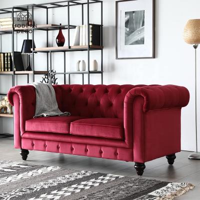 China Tufted 2 seater gray or red velvet sofa tufted couch tufted en velvet Chesterfield fluwelen bank ModernDeco China for sale