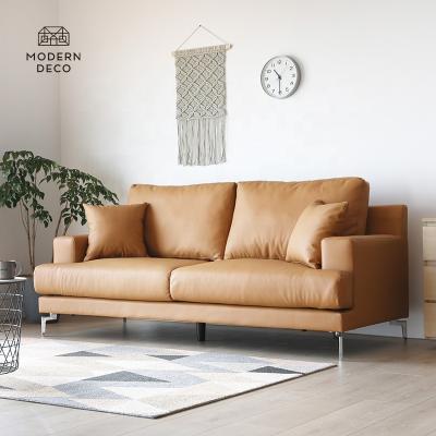 China Modern High Quality Brown Leather Living Room Camel Metal Leg Faux PU Sofa Upholstery 3 Seater for sale