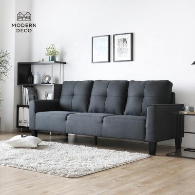 China Removable Cover Modern Charcoal 3 Seater Couch Sofa Deep Gray With Tufted Back Living Room Upholstered Interior Design for sale