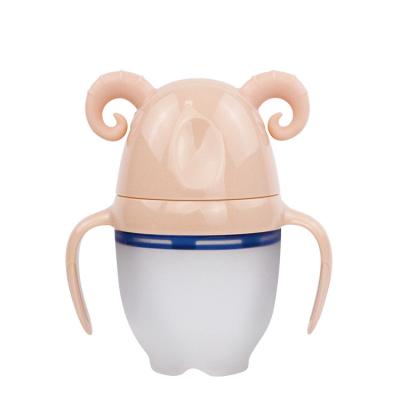 China BPA Free New Product Stock Cartoon Animal With Handle Gravity Ball Straw Baby Silicone Feeding Bottle for sale