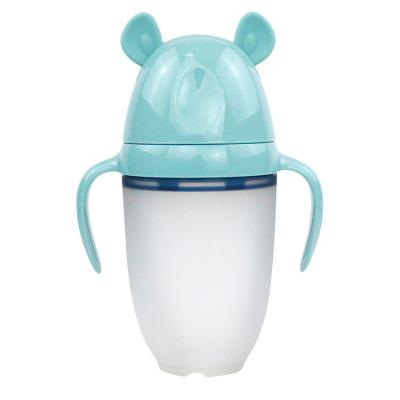 China Best BPA Free Selling Wholesale 240ml Baby Silicone Milk Bottle With Single Hole Spout Nipple With Handle for sale