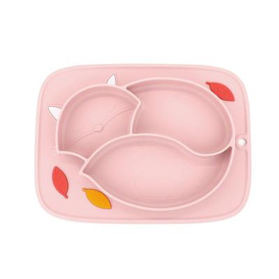 China Fox Freeform BPA Cartoon Silicone 550ml Blue Pink All-in-one Kids Dinner Dishes for sale