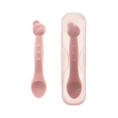 China 2021 BPA Free Cartoon Baby Elephant Baby Silicone Spoon For Toddlers Eating Round Head Soft Spoon Boxed for sale