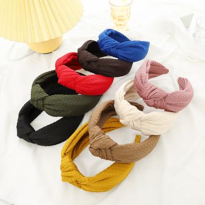 China 2021Hair Popular Bow Cloth Knotted Hair Ties Solid Color Headband Top Knot Headband for sale