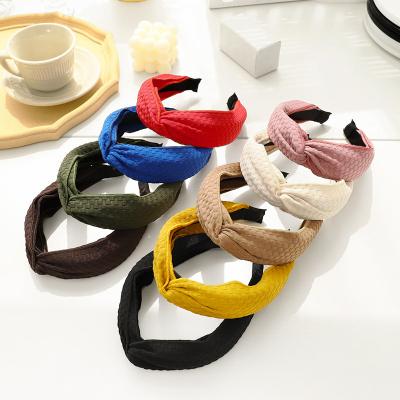 China Popular Solid Color Solid Headband Ties Cross Hair Cloth Bow Hair Bow Top Knot Headband for sale