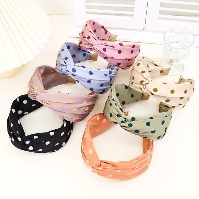 China Popular Metal Wide Cloth Covered Headband Solid Cross Adult Polka Dot Headband Women for sale