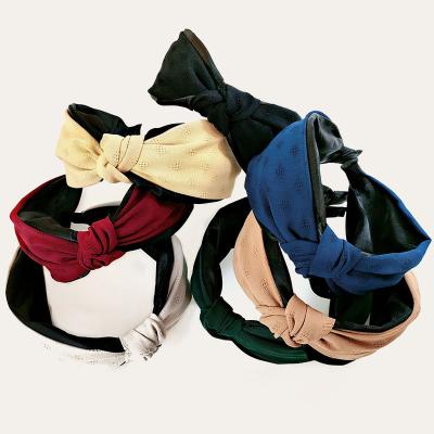 China Popular Pretty Hair Ties Knotted Head Wrap Cloth Headband Double Layer Headbands Clip for sale