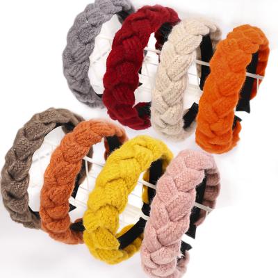 China Popular Color Solid-Solid Fleece Knitted Headbands Women Twist Braids Headbands for sale