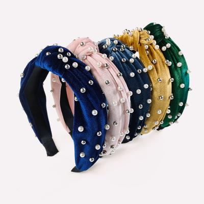 China Popular Hair Bands For Women Top Knot Headband Velvet Headdress Pearl Accessories for sale