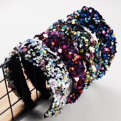 China Popular Wholesale Scrunchies Hair Bands For Women Colorful Glitery Sequin Headband for sale