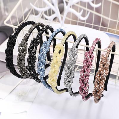 China Popular Bling Hair Accessories Women Headbands Braided Thin Headband Rhinestone for sale