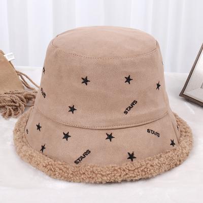 China Plush Women Letter Fishman Outdoor Hairy Embroidered Hats With Suede Brim Hat for sale