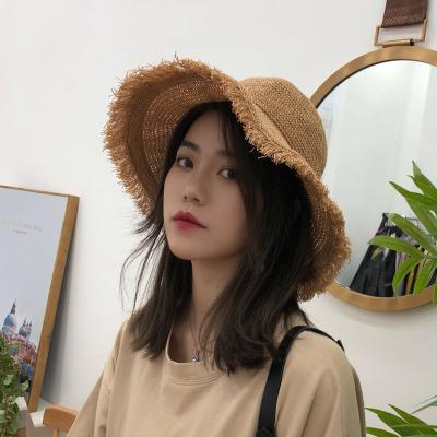 China Character Fashion Burrs Hat Women's Sun Visor SCollapsible Traw Straw Hat Cap for sale