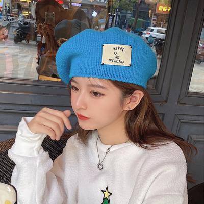 China Plain Plush Solid Color Knitting Painter Thermal Wool Beret Hat Cap Without Brim for sale