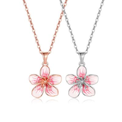 China Custom Jewelry Women CLASSIC Pendant Flower Necklace Silver Rose Gold Stainless Steel Chain Necklace for sale