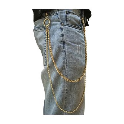 China New hip-hop metal beads gold pants chain double layer retro punk pants chain men jeans chain for sale