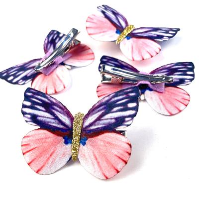 China Two Layers New Butterfly Hair Clip Hair Accessories Women Hair Clips 35mm Cloth Fabric Metal Decorative Hair Clip for sale