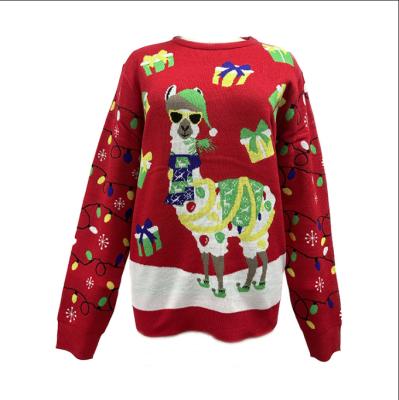 China High Quality Anti-wrinkle Women's Cute Red Neck Sweater Customized Christmas Sweater Loose Round Sweater For Women for sale