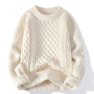 China Factory Supplier Anti-wrinkle Round Neck Knit Jumper Solid Color Thick Ribbed Cable Cotton Knitted Sweaters For Men for sale