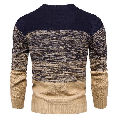 China OEM and ODM Men's Thick Woolen Crewneck Anti-Wrinkle Knit Pullover Chunky Color Blocking Sweater For Men for sale