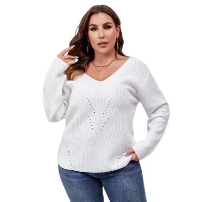 China Custom Anti-Wrinkle V-Neck Pullover Knitted Sweater Plus Pointelle Knit Drop Shoulder Sweater for sale