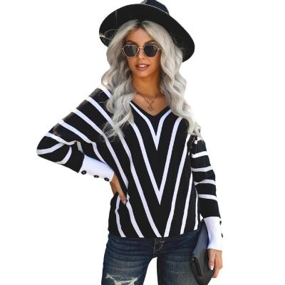 China Custom Fashion Hot Selling Women's Anti-Wrinkle Solid Loose Stripe Knitwear Long Sleeve Long Sleeve Spring Pullover Sweater for sale