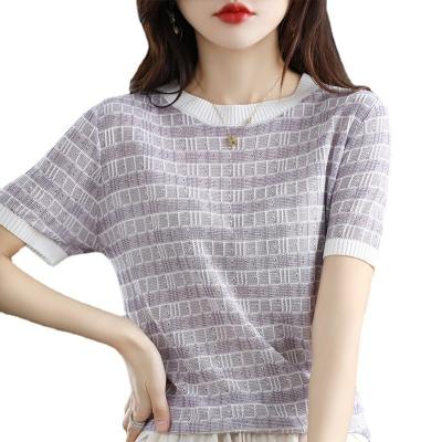 China Anti-wrinkle 2023 new fashion summer women's casual sweater round neck short sleeve knitwear plus size girls sweater for sale