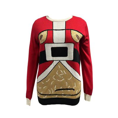 China Novelty Custom Women Anti-wrinkle Fashion Jacquard Pattern Funny O-Neck Jumper Pullover Ugly Christmas Knitted Sweater For Ladies for sale