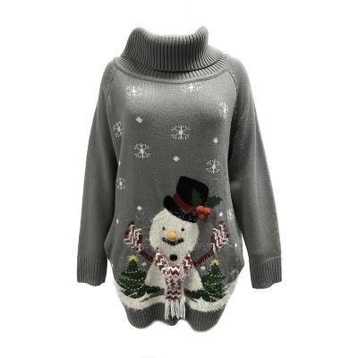 China Anti-wrinkle Turtle Neck Long Sleeve Sweater Knit Ugly Sweater Women Snowman Pattern Christmas Sweater Sweater for sale