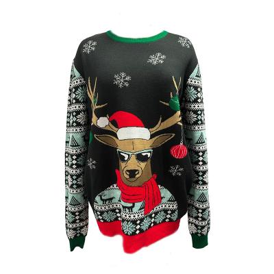 China unisex winter christmas sweater snowflake jacquard ugly deer customized parride pattern christmas knitted jumper women sweater pullover for sale