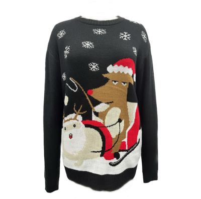 China Anti-Wrinkle OEM Customized Knit Women Christmas Sweater Black Cute Jacquard Warm Ugly Christmas Sweater for sale