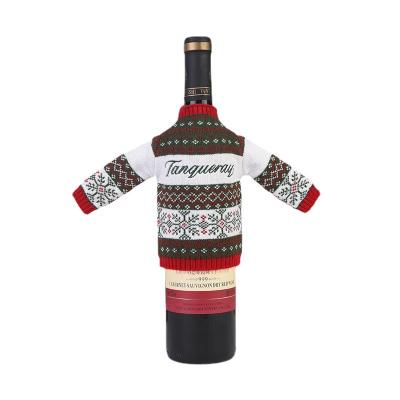 China 2023 Christmas Party Supplies Acrylic Knitted Cover Christmas Table Wine Bottle Cover Christmas Decoration Bottle Cover for sale