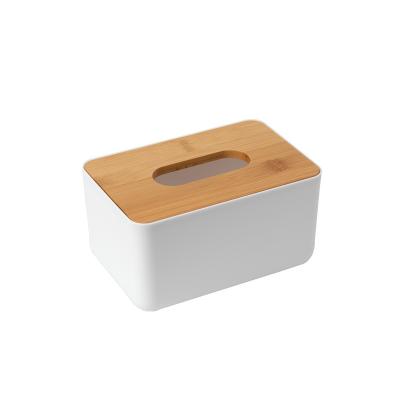 China Latest Simple Design Plastic Tissue Paper Tissue Box Wooden Minimalist White Bamboo Cover Holder Storage Box for sale