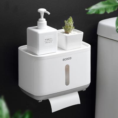 China Modern Waterproof Paper Storage Roll Box Multifunctional Wall Mounted Bathroom Tissue Box Plastic Organizer for sale