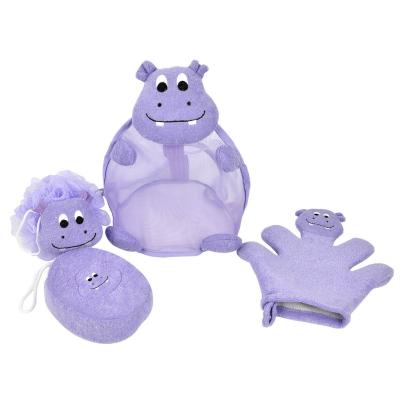 China Hot 3Pcs Cartoon Set Customized Cartoon Body Bath Gift Set Wholesale Spa Gloves Sponge For Bath Kids Body Exfoliating And Cleansing Set for sale