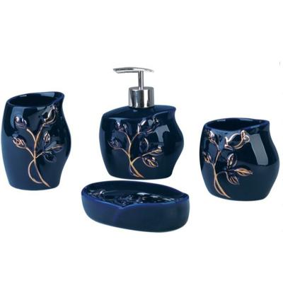 China 4Pcs Ceramic Bathroom Accessories Set Bath Resin Cup Toothbrush Holder for sale